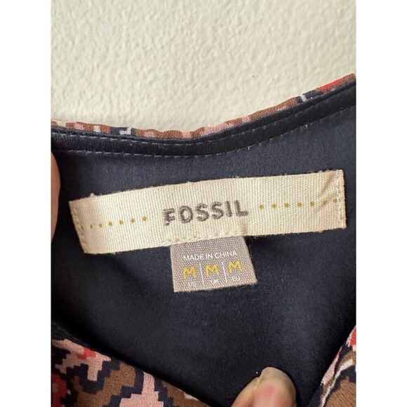 Fossil Multicolored Artsy Aztec Print Spaghetti Strap Sundress Sz M High Waist - Picture 3 of 10